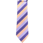 M & R Clothing Augustino striped tie in purple, lavender, and peach woven fabric with a herringbone texture