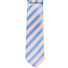 M & R Clothing Augustino striped tie and pocket square set in light blue and peach woven fabric