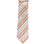 M & R Clothing Augustino striped tie and pocket square set in orange, grey, and white woven viscose blend fabric.
