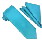 M & R Clothing Stacy Adams solid turquoise necktie and matching folded pocket square set for formal occasions