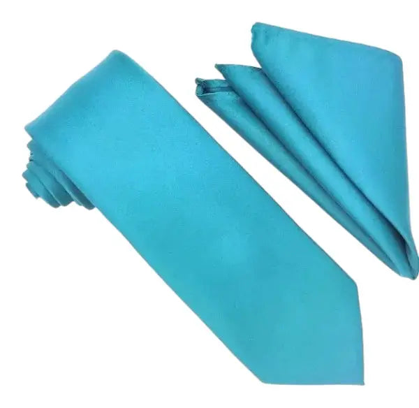 M & R Clothing Stacy Adams solid turquoise necktie and matching folded pocket square set for formal occasions
