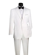 M & R Clothing 2-piece classic white tuxedo with a crisp white shirt and black bow tie for formal events.