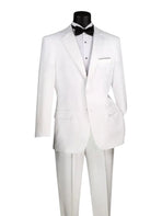 M & R Clothing 2-piece classic white tuxedo with a crisp white shirt and black bow tie for formal events.