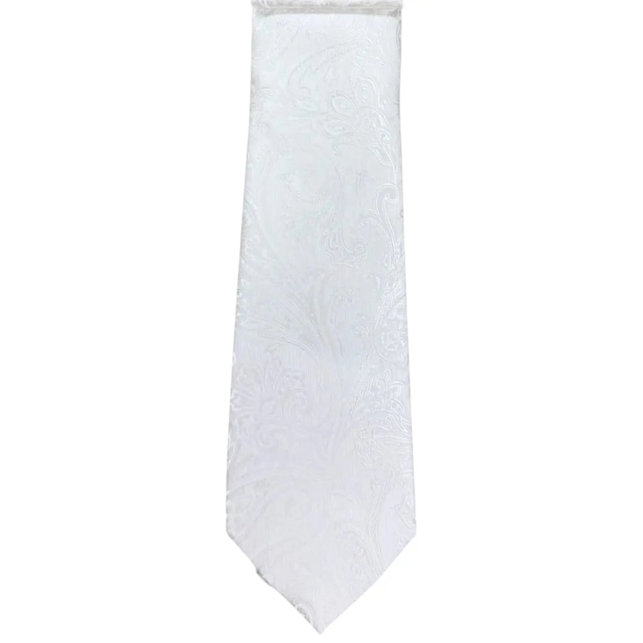 M & R Clothing Augustino white paisley woven necktie with a subtle tone-on-tone formal pattern