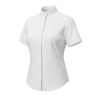 M & R Clothing white short sleeve clergy shirt for women featuring a traditional full Roman collar and tailored fit.
