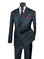 M & R Clothing modern double-breasted suit in dark navy with a white window pane pattern and peak lapels.