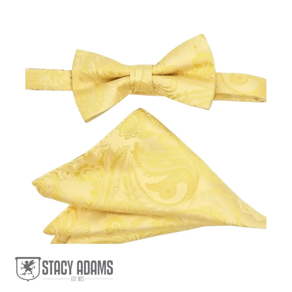 M & R Clothing Stacy Adams yellow paisley pre-tied bow tie and matching pocket square set for formal events