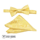 M & R Clothing Stacy Adams yellow paisley pre-tied bow tie and matching pocket square set for formal events