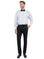 M & R Clothing Zegarie men's black tuxedo dress pants worn by a model with a white formal shirt and bow tie.