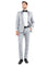 M & R Clothing Zegarie light grey tailored-fit tuxedo jacket with a satin shawl collar worn by a male model
