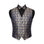 A men's formal vest with a matching bow tie, displayed on a black mannequin torso against a plain white background. The vest features an intricate, woven damask pattern in navy blue and gold, while the inner shirt is black.